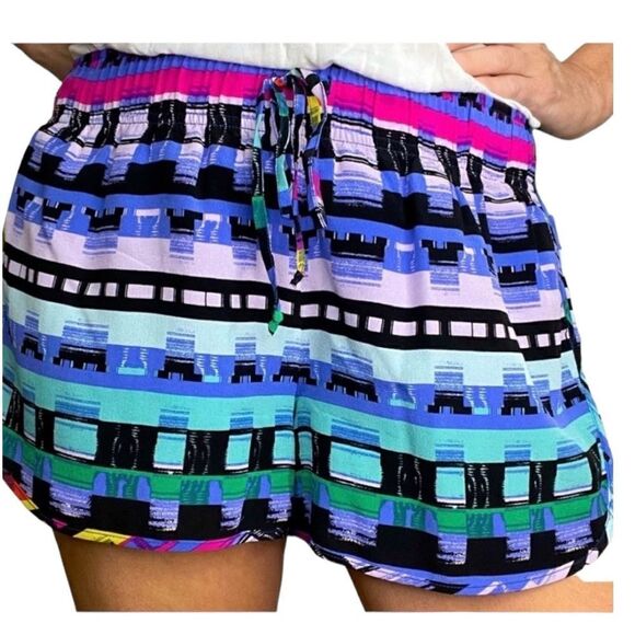 Rory Beca Purple Multi Color Eclectic Silk Drawstring Waist Shorts - Picture 2 of 9